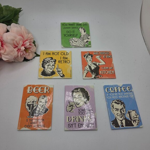 Vintage Style Quote Retro Metal Fridge Magnet Set of 5 - Picture 1 of 12